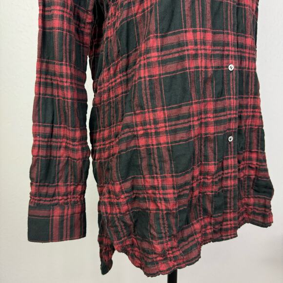 Rag & Bone | Red Black Plaid Gauze Long Sleeve Hi Low Tunic Button Front Shirt - Picture 4 of 10